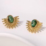Natural Stone Splay Earring - Green & Gold