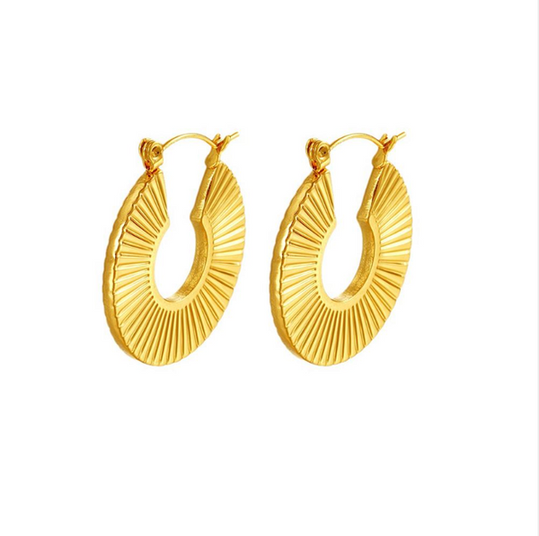 Etched Flat Latch Post Hoop Earring - Gold