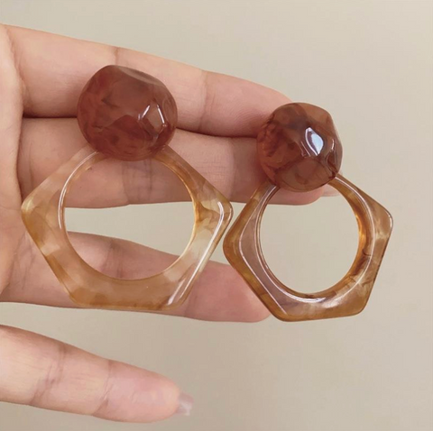 Geometric Open Drop Earring - Toffee Marble