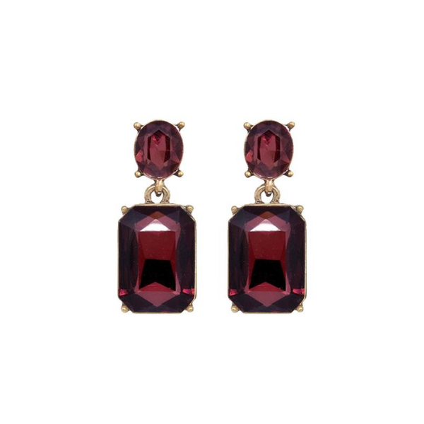 Oval Twin Gem Post Earring - Burgundy
