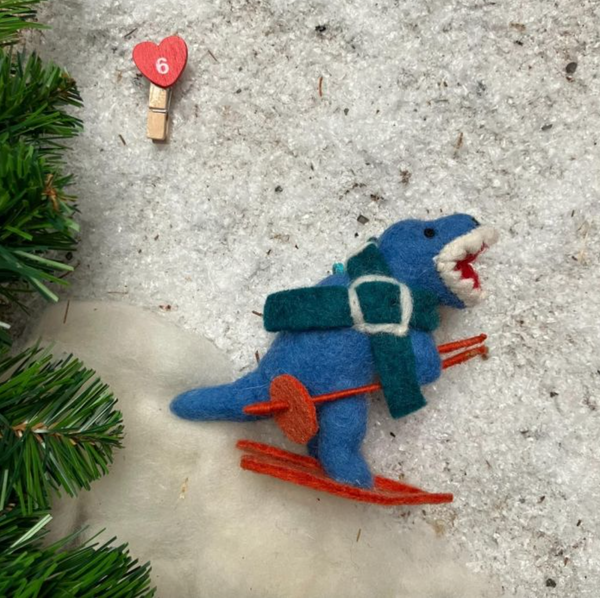 Skiing Dinosaur Felt Hanging Decoration