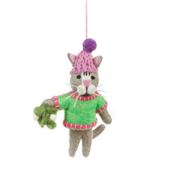 Mistletoe Meows Christmas Cat Felt Hanging Decoration