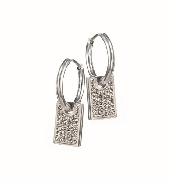 Hot Tomato Crystal Card Silver Hoop Earrings