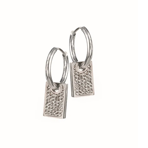 Hot Tomato Crystal Card Silver Hoop Earrings