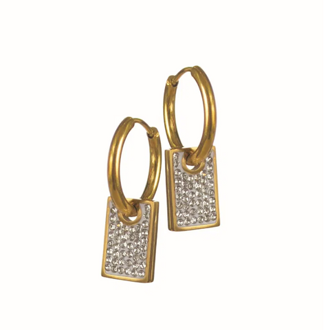 Hot Tomato Crystal Card Hoop Earrings Gold