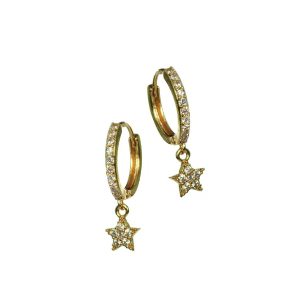 Hot Tomato Sparkle Star on Gold Hoop