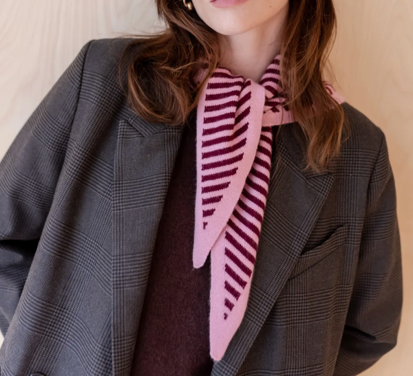 TBCo Merino Wool Triangle Scarf - Pink Stripe
