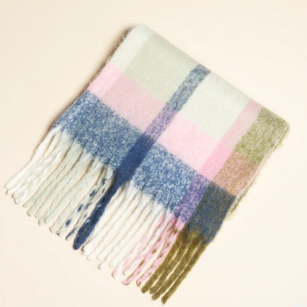 Pink and Olive Tartan Scarf
