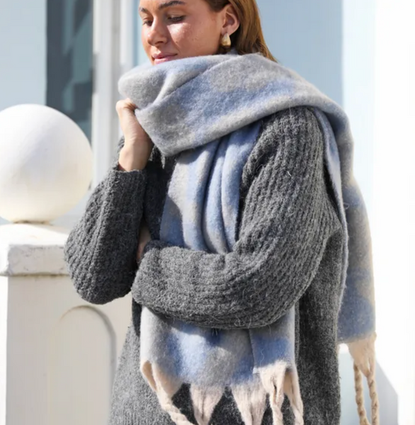 Blue and White Leopard Print Winter Scarf