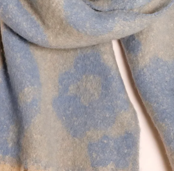 Blue and White Leopard Print Winter Scarf