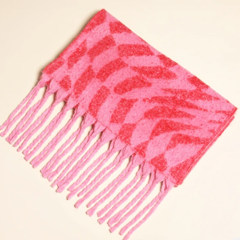 Lisa Angel Pink and Red Checkered Scarf