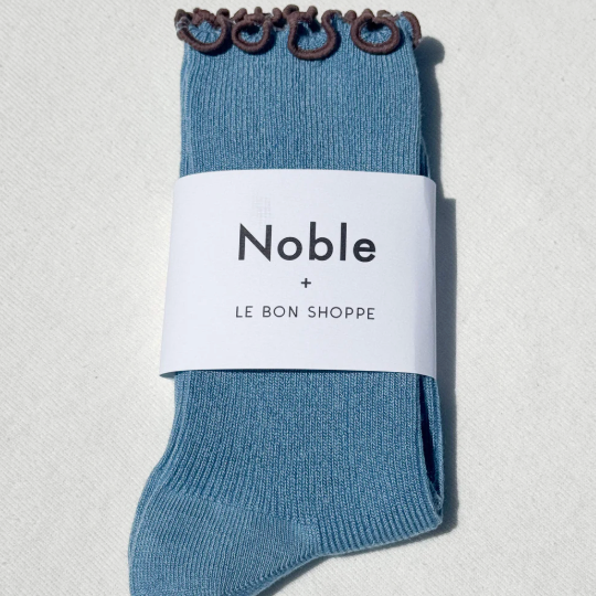 Le Bon Shoppe Ruffled Modal Socks - Powder Blue / Brown Edge