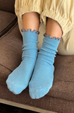 Le Bon Shoppe Ruffled Modal Socks - Powder Blue / Brown Edge 1