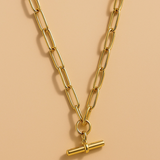 Gold Lunar Link Chain T Bar Necklace - Waterproof