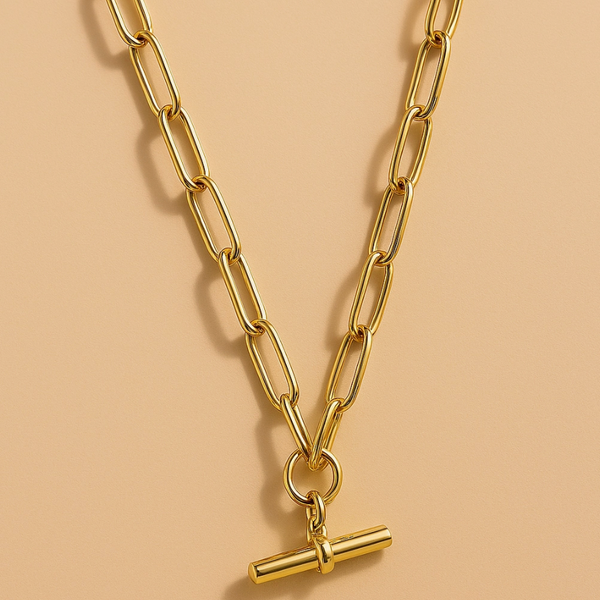Gold Lunar Link Chain T Bar Necklace - Waterproof