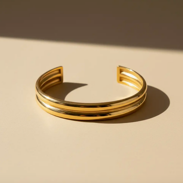 Gold Lunar Double Chunky Cuff Bracelet - Waterproof