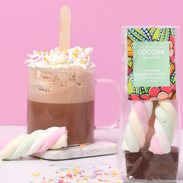 Milk Hot Chocolate Spoon with Rainbow Marshmallows