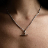 By Rae The Piha T-Bar Necklace - Silver Skinny Curb