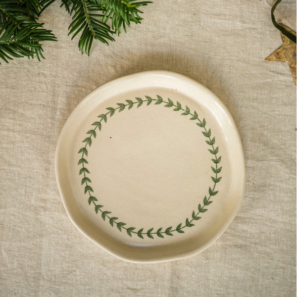 MeanWhile - Hand Painted Snack Plate - Wreath
