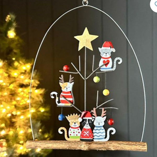 Shoeless Joe Cats in Star Tree Hanging Decoration