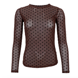 Black Colour Jennie Brown polka dot long-sleeve top on a white background