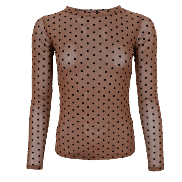 Black Colour - Jennie Dotted Mesh Blouse - Nougat - Front