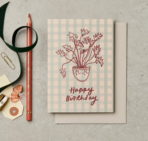 Katie Leamon Gingham Plant Birthday Card