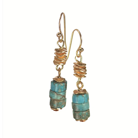 Hot Tomato Mini Stone Stack Earrings - Turquoise