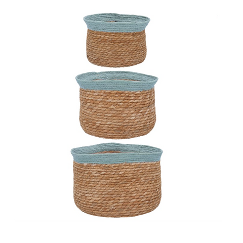 Blue Trim Natural Woven Lined Tub Basket