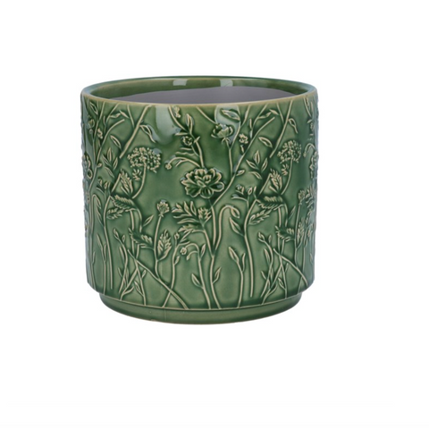 Gisela Graham Green Trailing Blooms Stoneware Pot