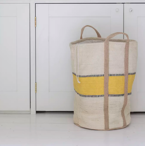 Jute Laundry Basket Yellow Stripe