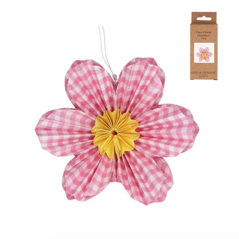 Paper Hanging Dec 15cm - Pink Gingham Flower
