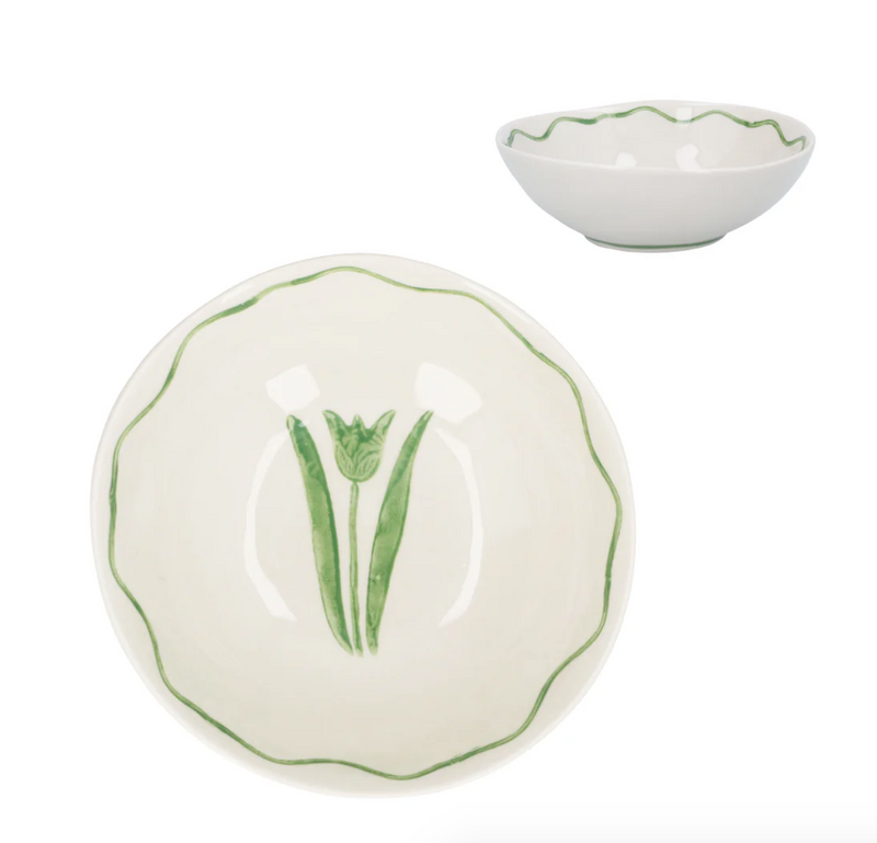 Gisela Graham Stoneware Mini Bowl Green Tulips
