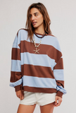 Free People Classic Striped Oversized Crewneck - Periwinkle Combo