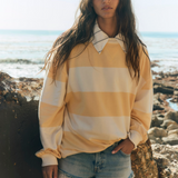 Free People Classic Striped Oversized Crewneck - Apricot Combo
