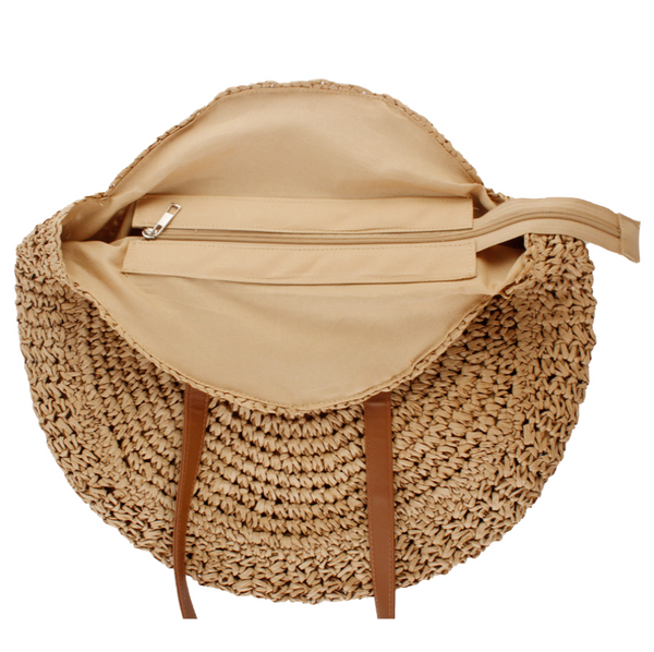 Large Circle Straw Bag - Camel