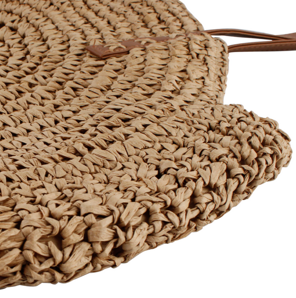 Large Circle Straw Bag - Camel