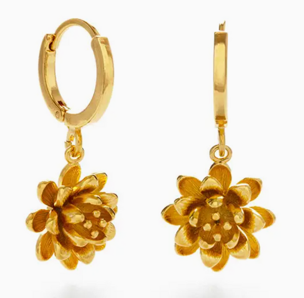 Amano Studio Lotus Flower Huggie Hoop Earrings | 14k Gold Plated