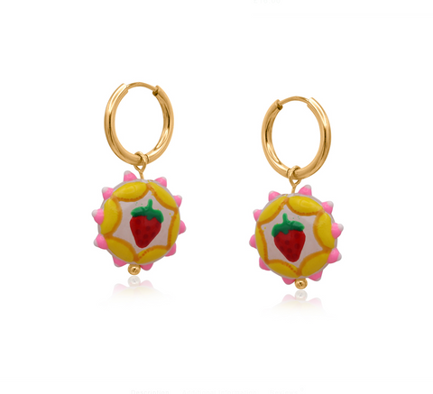 Big Metal Strawberry Vivid Charm Earrings