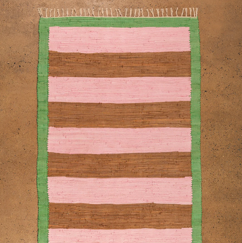 Daisy Snow Pink and Ochre Striped Rug