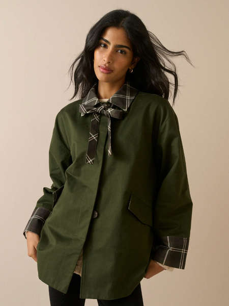 Nobody's Child Tartan Trim Country Jacket - Khaki