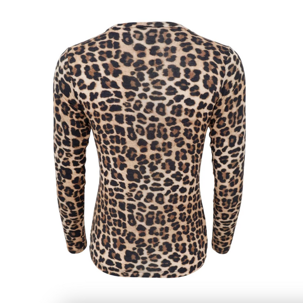 Black Colour Alba Long Sleeve Top - Natural Leo