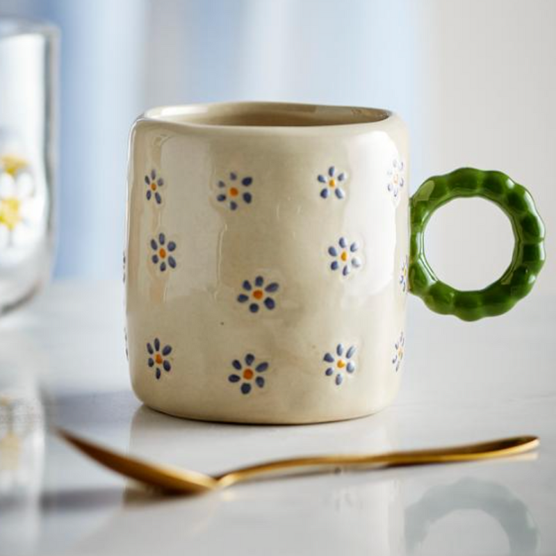 Bloomingville Dorthea Cup - Cream with Green Flowers