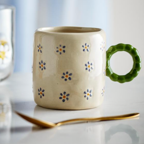 Bloomingville Dorthea Cup - Cream with Green Flowers