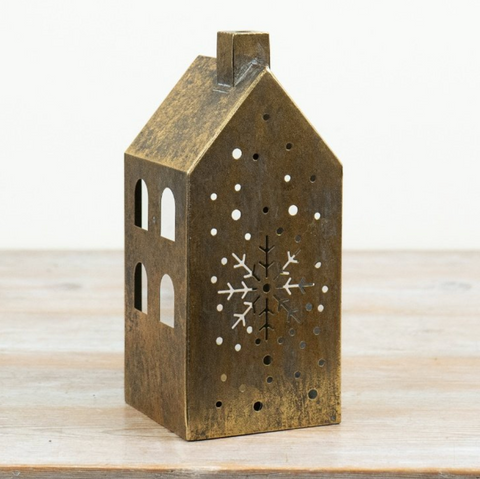 Antique Gold House Candle Holder - Large
