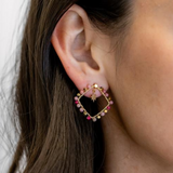 White Leaf Natural stone beaded square earring in mauve & pink
