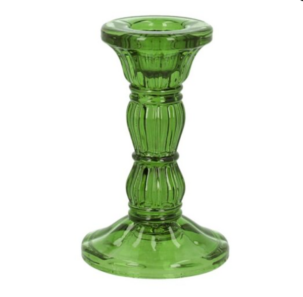 Green Glass Moulded Candlestick