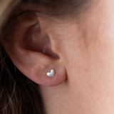 One & Eight Silver Tiny Brushed Heart Studs