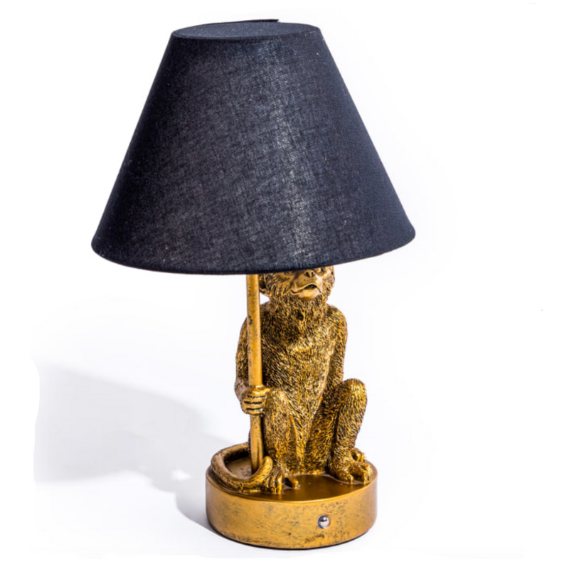 Antique Gold Monkey Lamp w/ Black Shade