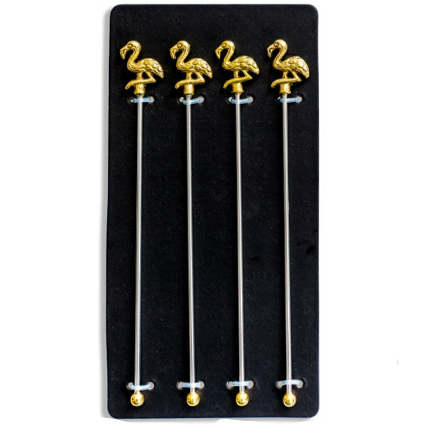 Set of 4 Gold Flamingo Drink Stirrers